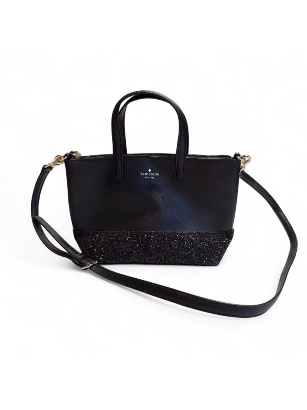 Kate Spade New York Ina Greta Court Satchel Black Glitter Glam Holiday Designer